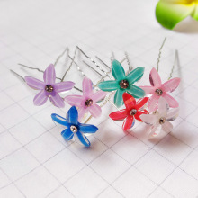 韩式热销五瓣花发叉树脂花朵u型发夹簪子插针新娘盘发头饰品