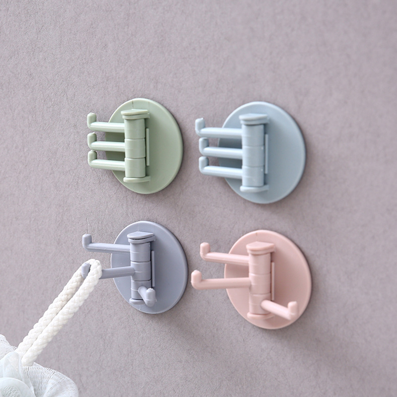 Multifuncional baño pared rack Punch-libre estante sin fisuras gancho giratorio fuerte 3-rama giratoria gancho pegajoso