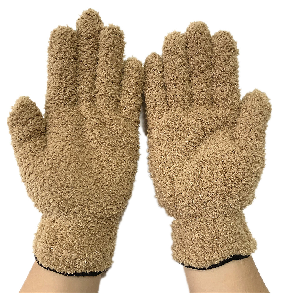 Guantes de polvo de fibra ultra fina guantes de coral guantes de lavado de coche limpieza color sólido de cinco dedos del hogar absorbente guantes de pelo seco