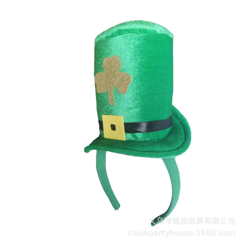 Diadema decorativa del festival de Irlanda, sombrero de terciopelo de trébol, diadema, hebilla, sombreros, accesorios de vestuario de maquillaje al por mayor