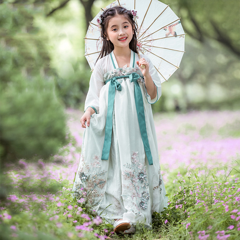 儿童汉服女童宝宝襦裙长袖女孩超仙春季时尚中国风古装连衣裙
