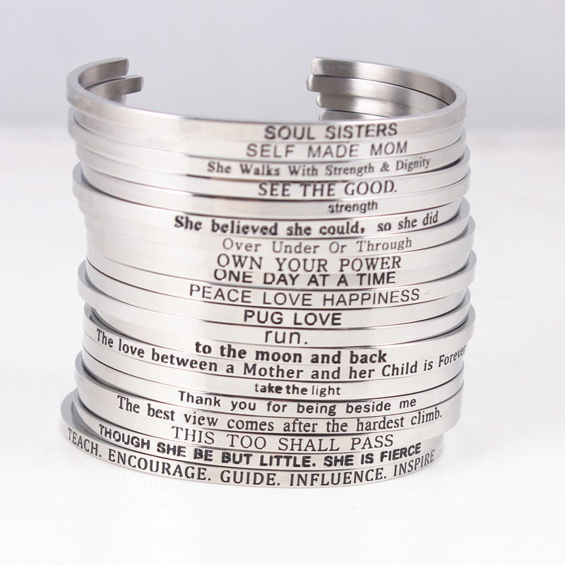 Open inspirational stainless steel c bracelet lettering she believe she could so she did bracelet