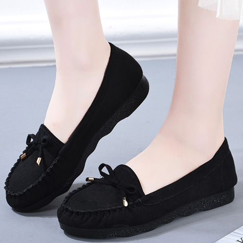 Women's Flat Single Shoes, New Old-Style Beijing Cotton Shoes, Casual Black Work Shoes with Soft, Non-Slip Soles, Mother's Shoes, and DouDou Shoes