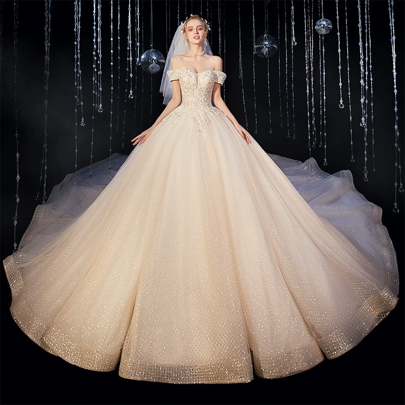 Starry sky for bride, new collection, open shoulders, V-neckline, french style