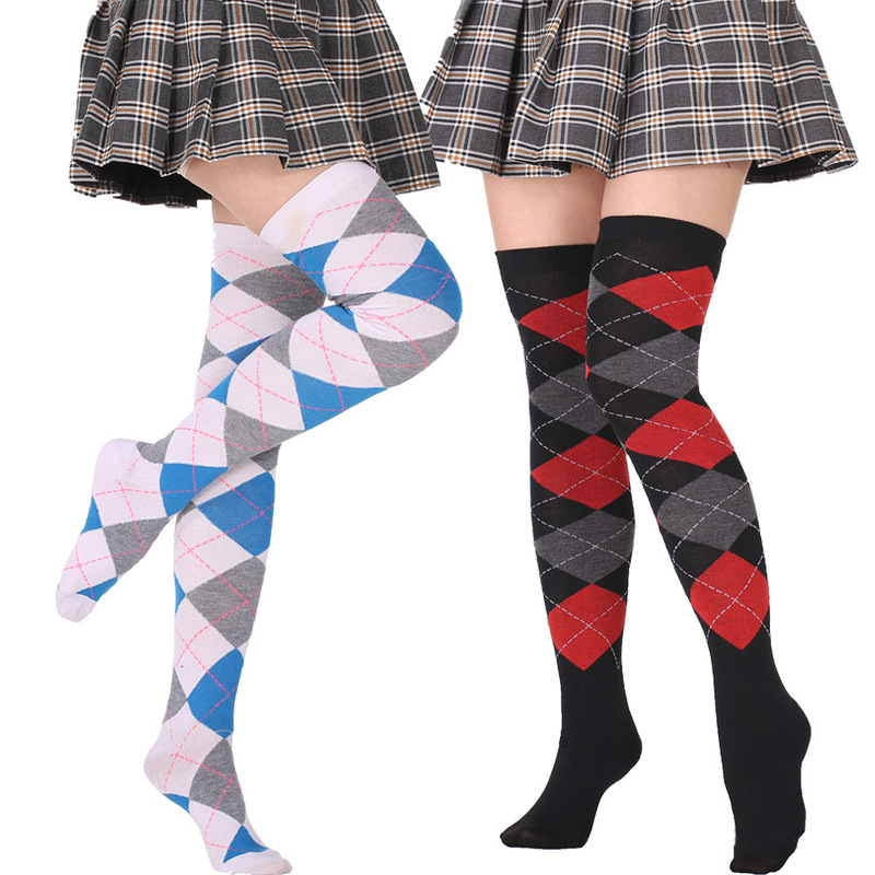 Socks European and American style diamond Plaid high elastic knee long socks ladies wholesale Socks European and American style diamond Plaid high elastic knee long socks ladies wholesale