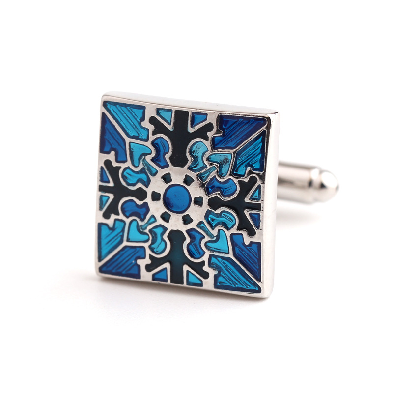 Square blue pattern men's shirt cufflinks French cufflinks_voghion.com