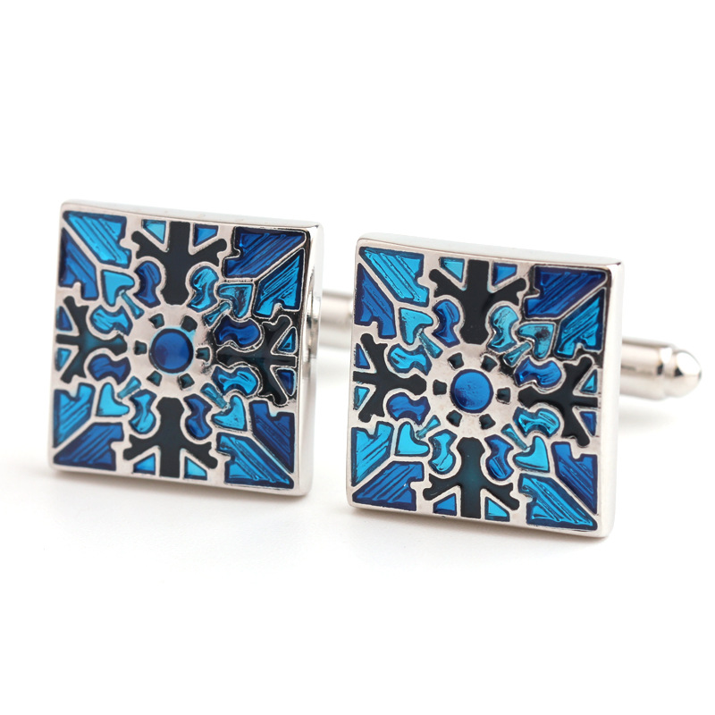 Square blue pattern men's shirt cufflinks French cufflinks_voghion.com