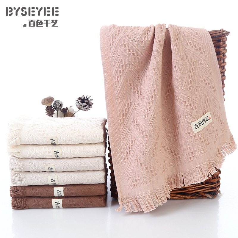 Baise Qianyi Pure Cotton Class a Towel Jacquard Tassel Absorbent Face Towel Simple Gift Wholesale Gift Towel