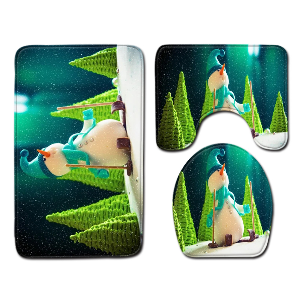 Navidad muñeco de nieve alfombra de baño alfombra de puerta inodoro de tres piezas antideslizante alfombra de piso transfronterizo en stock deseo amazon 1