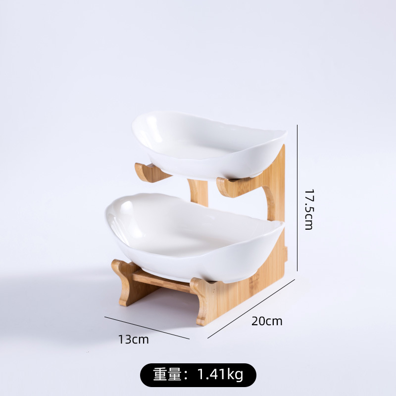 Nórdico simple cesta de frutas creativo de doble capa de múltiples capas plato de fruta con cajón de cerámica placa de fruta seca estante de bambú hogar plato de aperitivos