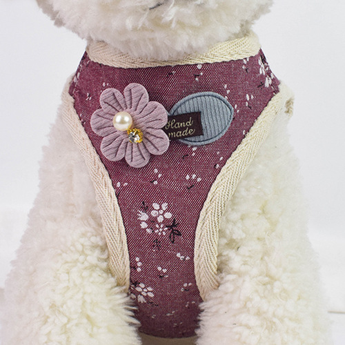 Pet harness manufacturer direct sales Korean style square printed breathable pet leash dog harness leash