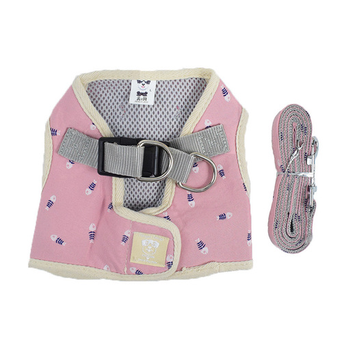 Pet harness manufacturer direct sales Korean style square printed breathable pet leash dog harness leash