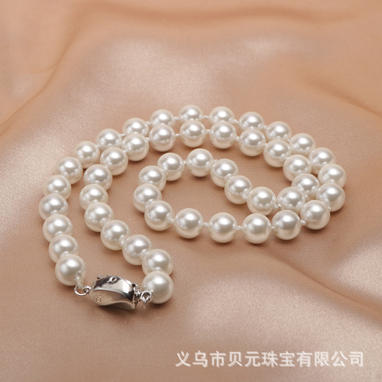 时尚复古贝壳珍珠项链女白色仿贝珠锁骨链搭旗袍饰品送妈妈婆婆礼