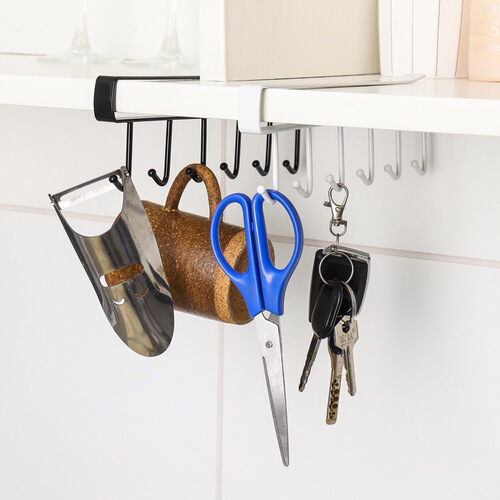 Iron hook cabinet storage rack multi-functional wardrobe organizer kitchen traceless nail-free hook 6 hooks
