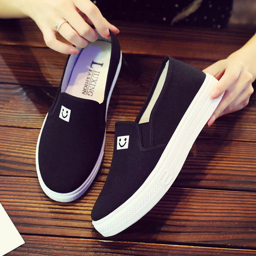 2024 Spring and Autumn Canvas Shoes Women's Shoes Student Casual Shoes Korean Style Slip-on Thick-soled Lazy Shoes White Shoes for Women