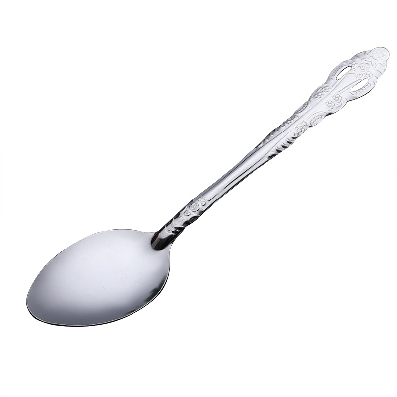 Fábrica al por mayor de acero inoxidable vajilla cantina restaurante hogar arroz cuchara doble agujero ventilador Shell cuchara olla caliente cuchara de sopa