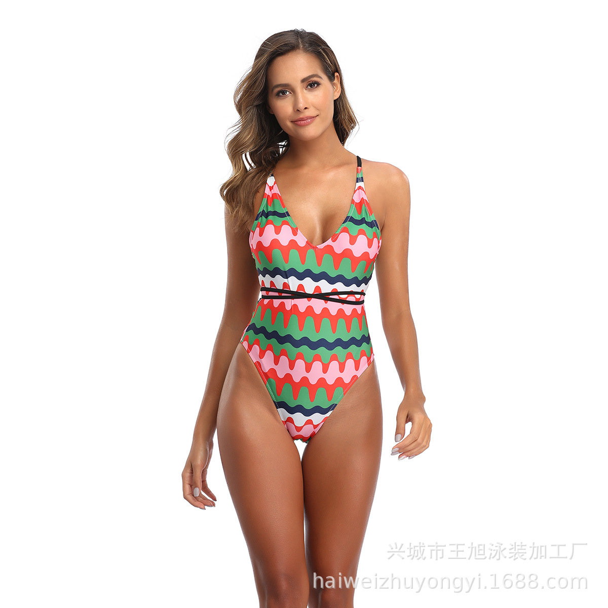 Amazon AliExpress Foreign Trade Sunflower Sexy European and American Swimwear Women's Printed Women's One-piece Swimsuit