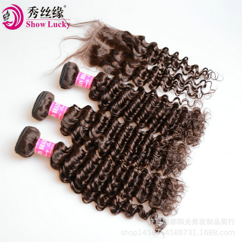 Deep Wave Hair Color #2 dark brown wig curtain European and American style wig full real Hair curtain