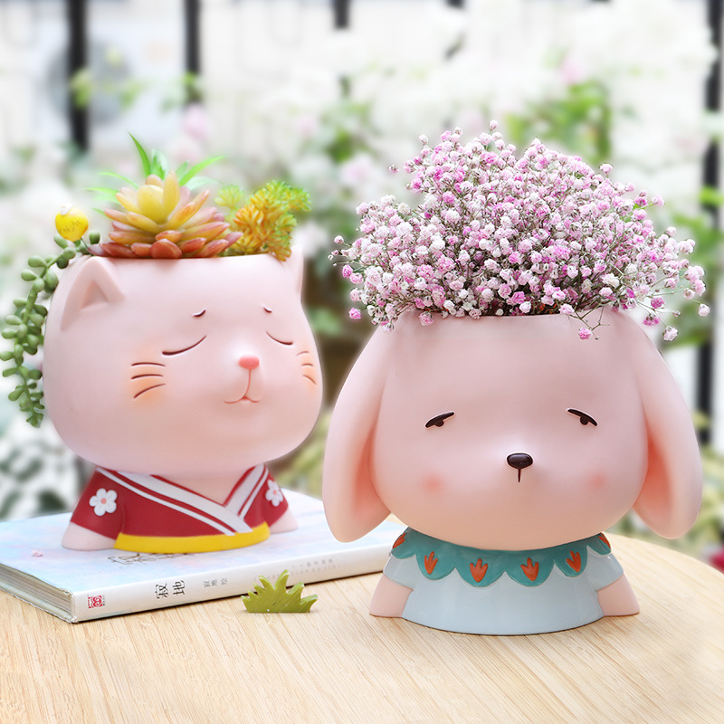 Chậu Cây Resin Chậu cây mọng nước hình nai con resin, đồ trang trí bánh kem, xe hơi và bàn làm việc (RG-160)