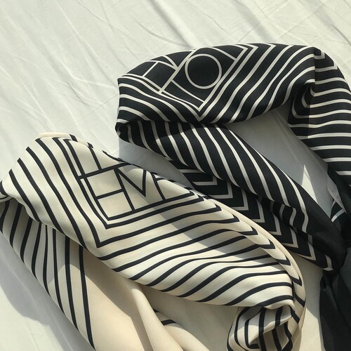Foreign trade order European and American style striped versatile small silk scarf cross-border spring, summer, autumn 70cm small square scarf women's versatile neckerchief