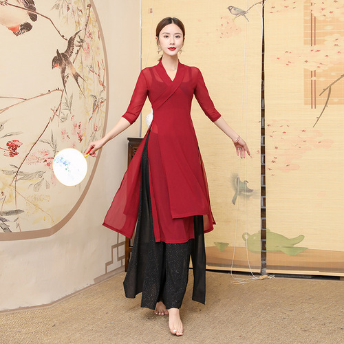 Baoguang Honghua Classical Belly Dance Costume Classical Oriental Dance Large Size Chinese Style Ancient Costume Hanfu Practice Suit