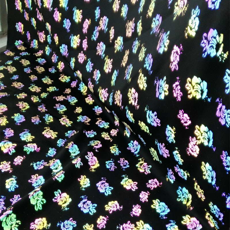 玫瑰花七彩图案印花反光布背包书包用两面弹力健康佳织布反光面料