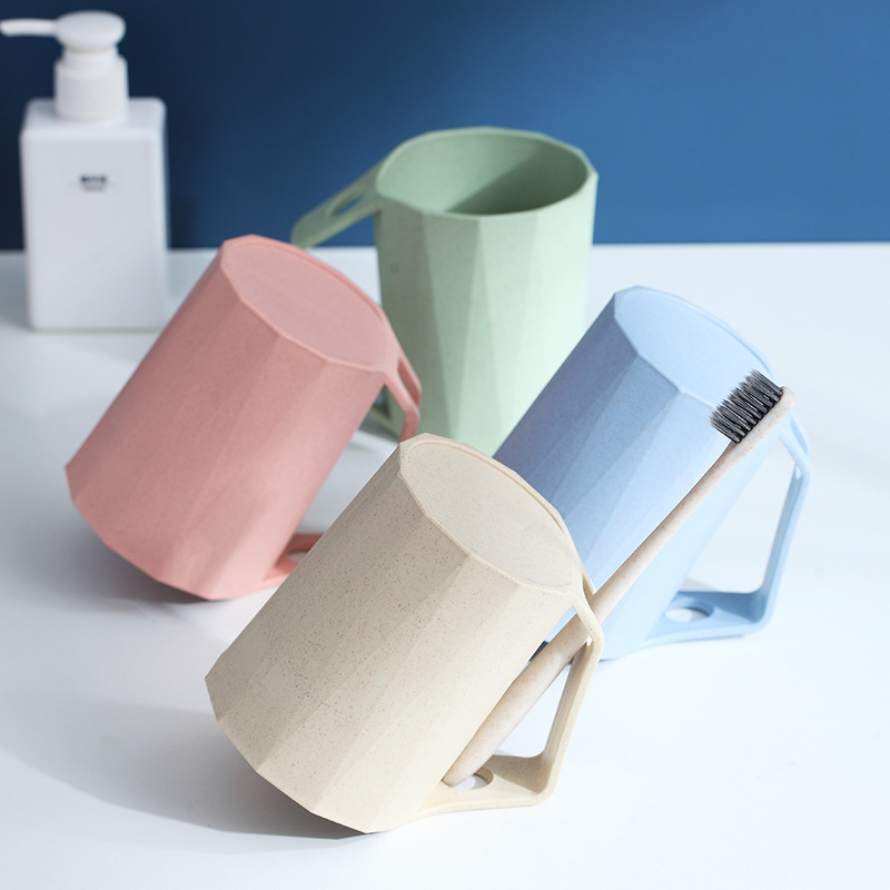 Vaso de paja de trigo para cepillarse los dientes, vaso de agua con logo, vaso creativo para cepillarse los dientes, vaso doméstico anticaída para enjuague bucal, envío directo de una sola pieza.