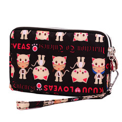 Women's new Korean version waterproof hand-held three-zipper mobile phone bag, simple, cute and fashionable cartoon coin purse fabric
