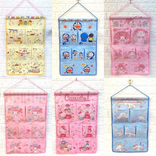 Japanese cartoon home multi-layer storage hanging bag creative fabric wall-mounted storage bag cute layered storage bag
