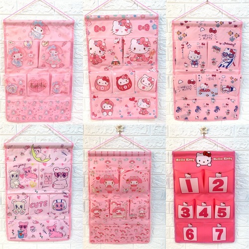 Japanese cartoon home multi-layer storage hanging bag creative fabric wall-mounted storage bag cute layered storage bag