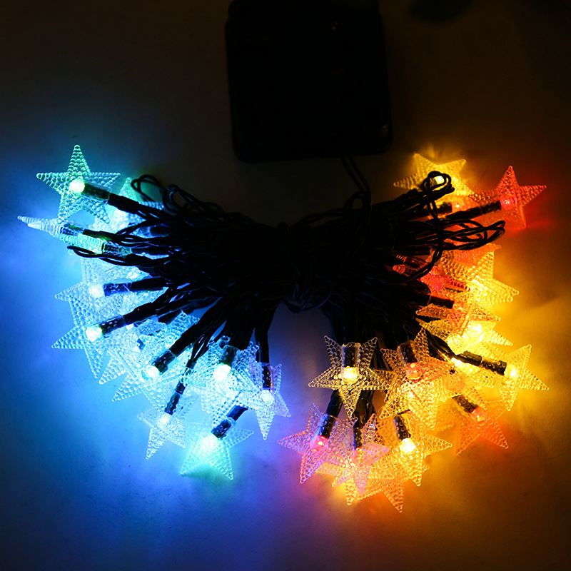 Lámpara solar LED Lámpara de estrella de cadena Lámpara de estrella ins Lámpara de color pequeña Lámpara de decoración de vacaciones de Navidad Lámpara de ambiente de campamento impermeable al aire libre