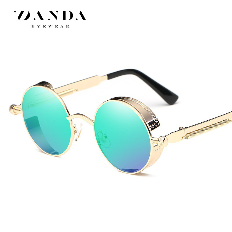 Clásico Steampunk gafas de sol europeo y americano ronda reflectante gafas de sol hombres y mujeres retro moda gafas de sol 0914