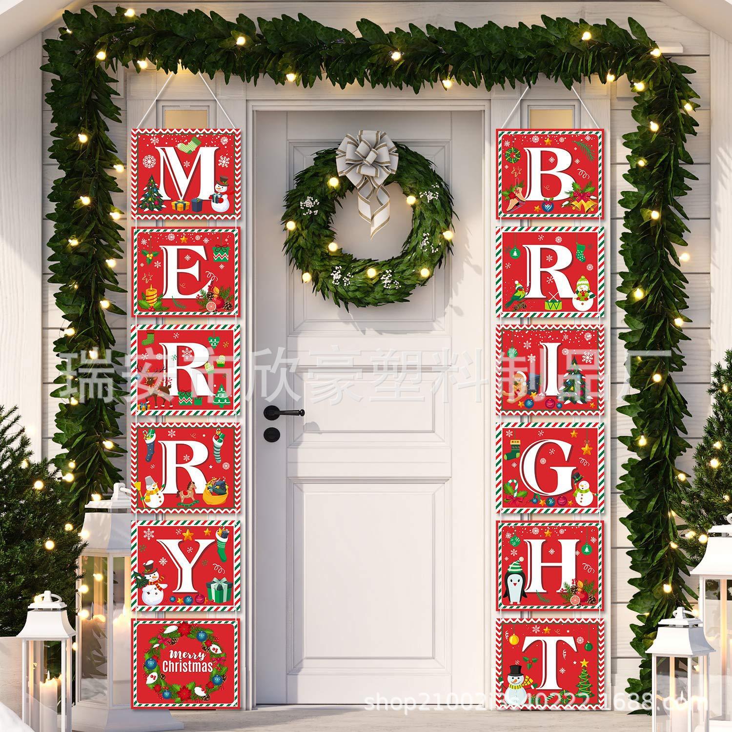 跨境外贸瓦楞板圣诞节镂空横幅门挂装饰挂饰墙壁装饰标志庭院插牌