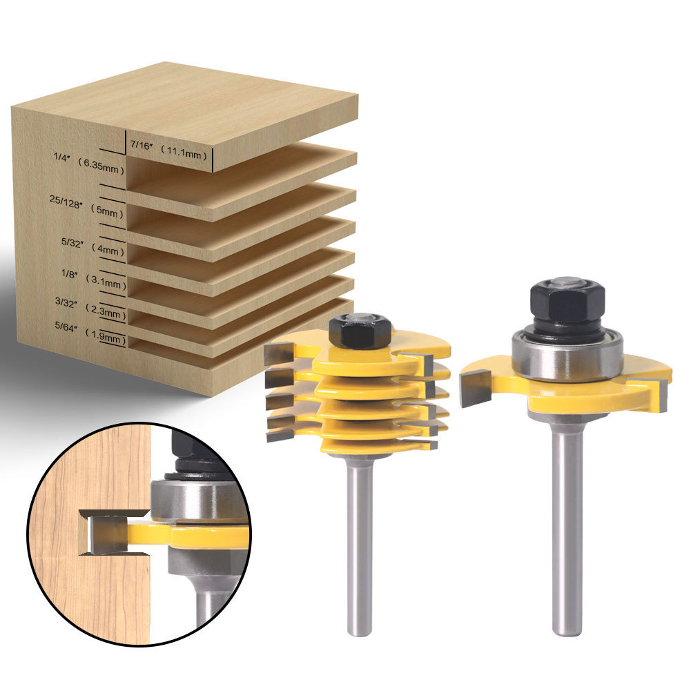6个片1/4柄6mm柄2支装可调槽口刀/T型刀/组合镂刀/可拆换刀片镂刀