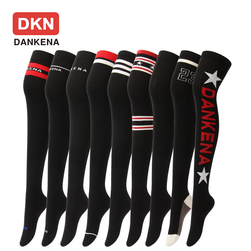 Chaussettes montantes en coton à rayures étoilées et trois bandes pour femme, longues et tricotées, tendance, 2025d_voghion.com