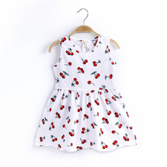2024 New Girl's Sleeveless Loose Cherry Print Dress Children's Korean Version Princess Dress Baby Zipper Backless Children's Dress