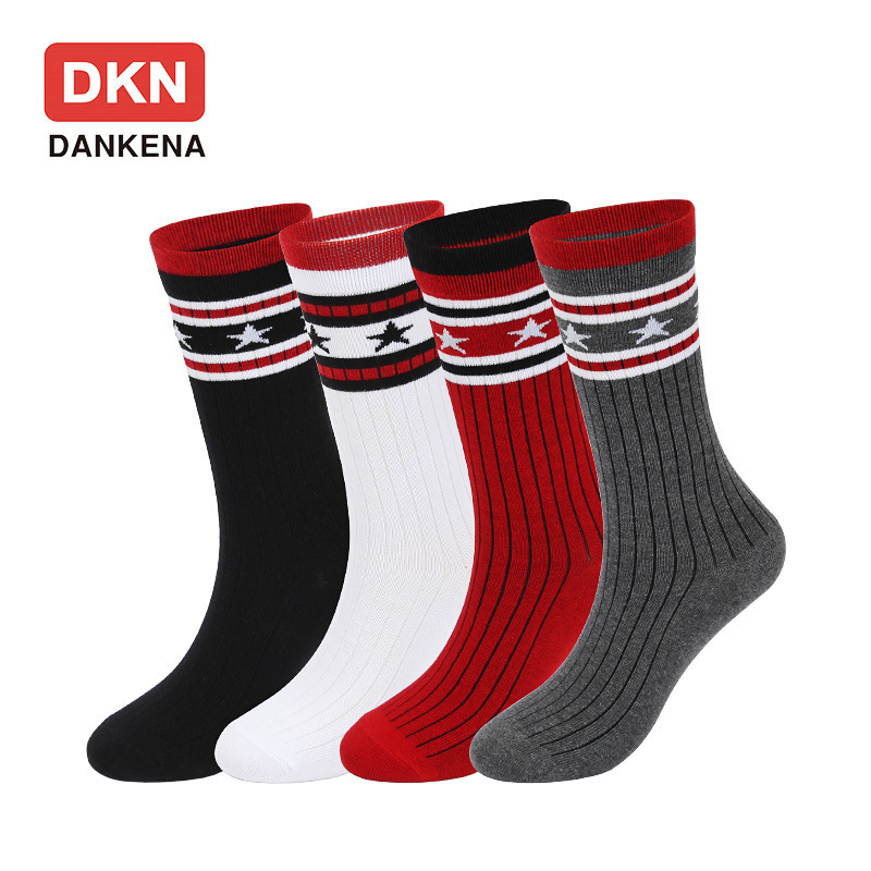 Combed cotton mid-tube tide socks five-pointed star four-bar children's socks striped parent socks Tide brand boot socks manufacturers wholesale