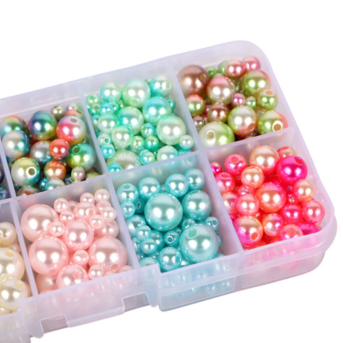 Round perforated plastic imitation pearl DIY handmade beads, hair accessories, loose beads, pendants, clothing accessories boxed