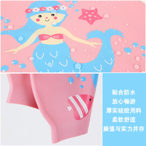 Youyou children's silicone swimming cap for boys and girls with long hair, waterproof ear protection, cute swimming cap, swimming equipment