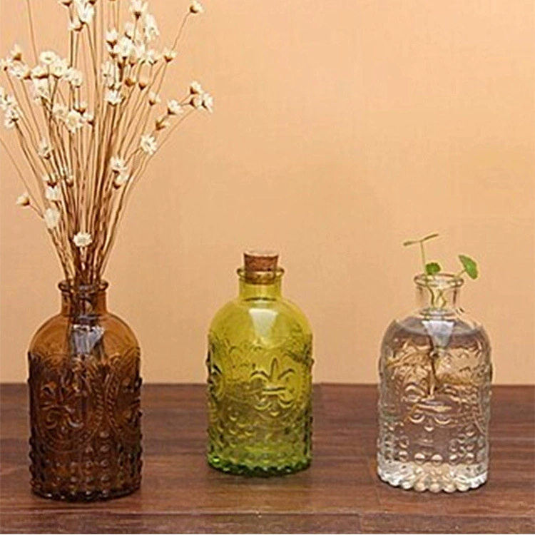 Оптовая винтажный цвет с тиснением стеклянная бутылка ваза гидропонная Цветочная витрина украшение гостиной украшение дома