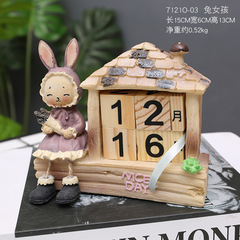 Easter Creative Cute Rural Rabbit Wooden House Calendar Home Decor TV Stand Ornament Decorative Craft