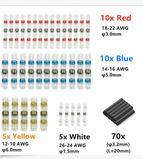 100PC 박스 (흰색 5 빨강 10 파랑 10 노랑 5 + 70 검정 튜브)