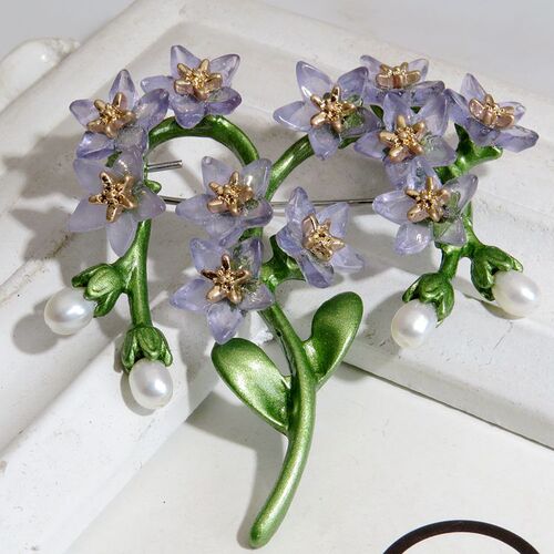Forget-me-not plant leaf imitation pearl simple and beautiful fashionable creative accessory for women gift brooch badge