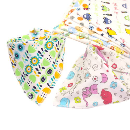 2024 New Large Snap-type Cartoon Knitted Cotton Baby Triangular Turban Knitted Cotton Baby Double-sided Mouth Tissue
