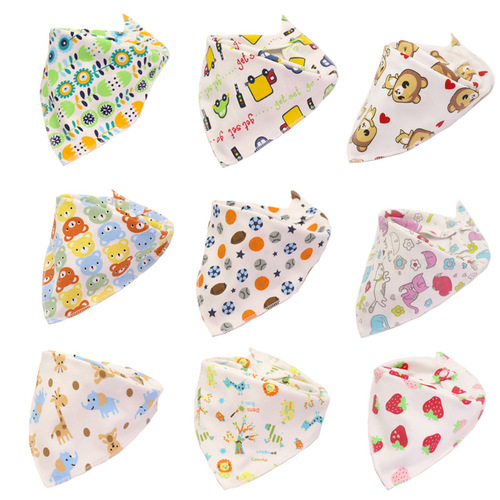 2024 New Large Snap-type Cartoon Knitted Cotton Baby Triangular Turban Knitted Cotton Baby Double-sided Mouth Tissue