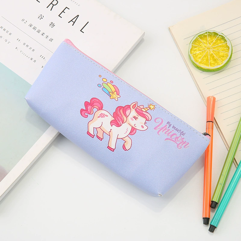 Cartoon cute fresh pencil case, capacious triangular polyurethane storage bag