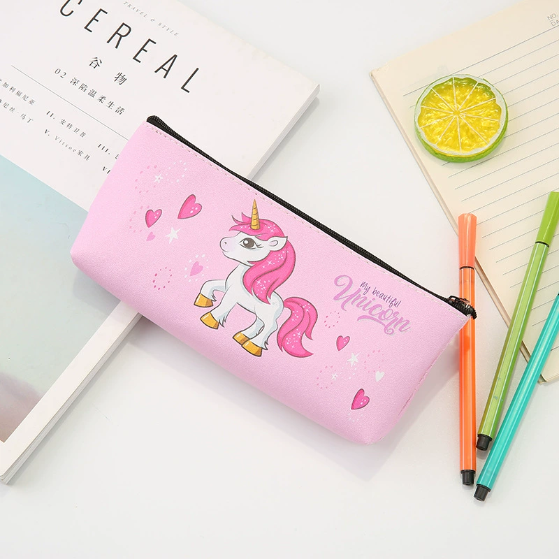 Cartoon cute fresh pencil case, capacious triangular polyurethane storage bag