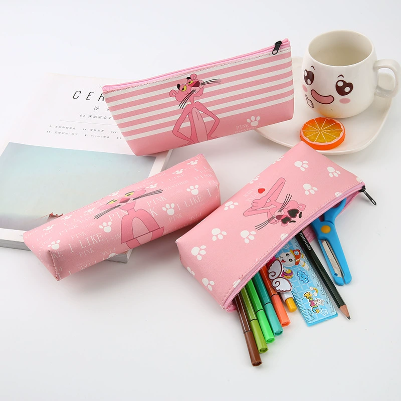Cartoon cute fresh pencil case, capacious triangular polyurethane storage bag