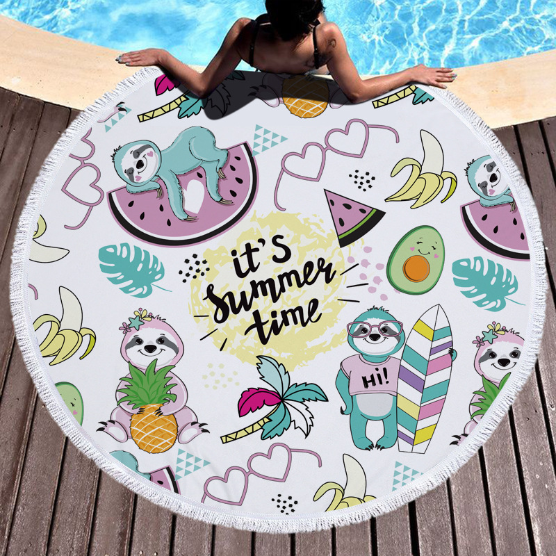 Cross-Border New Round Beach Towel, Bath Towel, 3D Towel with Tassels, Sloth Style, Watermelon, Pineapple, Fruit Beach Towel Cross-Border New Round Beach Towel, Bath Towel, 3D Towel with Tassels, Sloth Style, Watermelon, Pineapple, Fruit Beach Towel