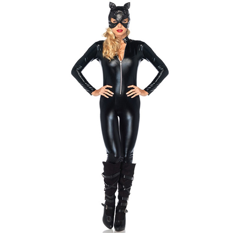 M-Xl Halloween Female Batman Patent Leather Cat Girl Costume Motorcycle Costume Role Play Stage Performance Costume